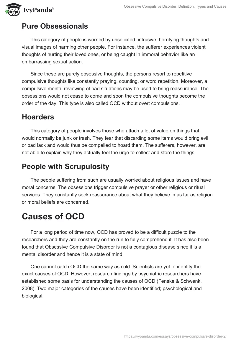 Obsessive Compulsive Disorder: Definition, Types and Causes. Page 4