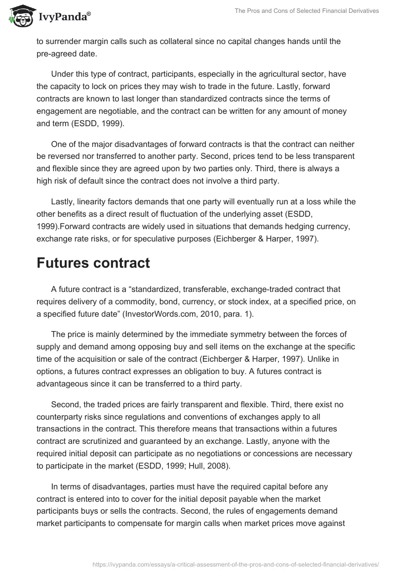 The Pros and Cons of Selected Financial Derivatives. Page 2