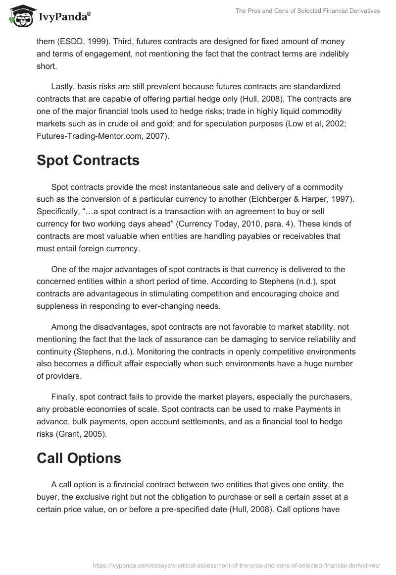 The Pros and Cons of Selected Financial Derivatives. Page 3