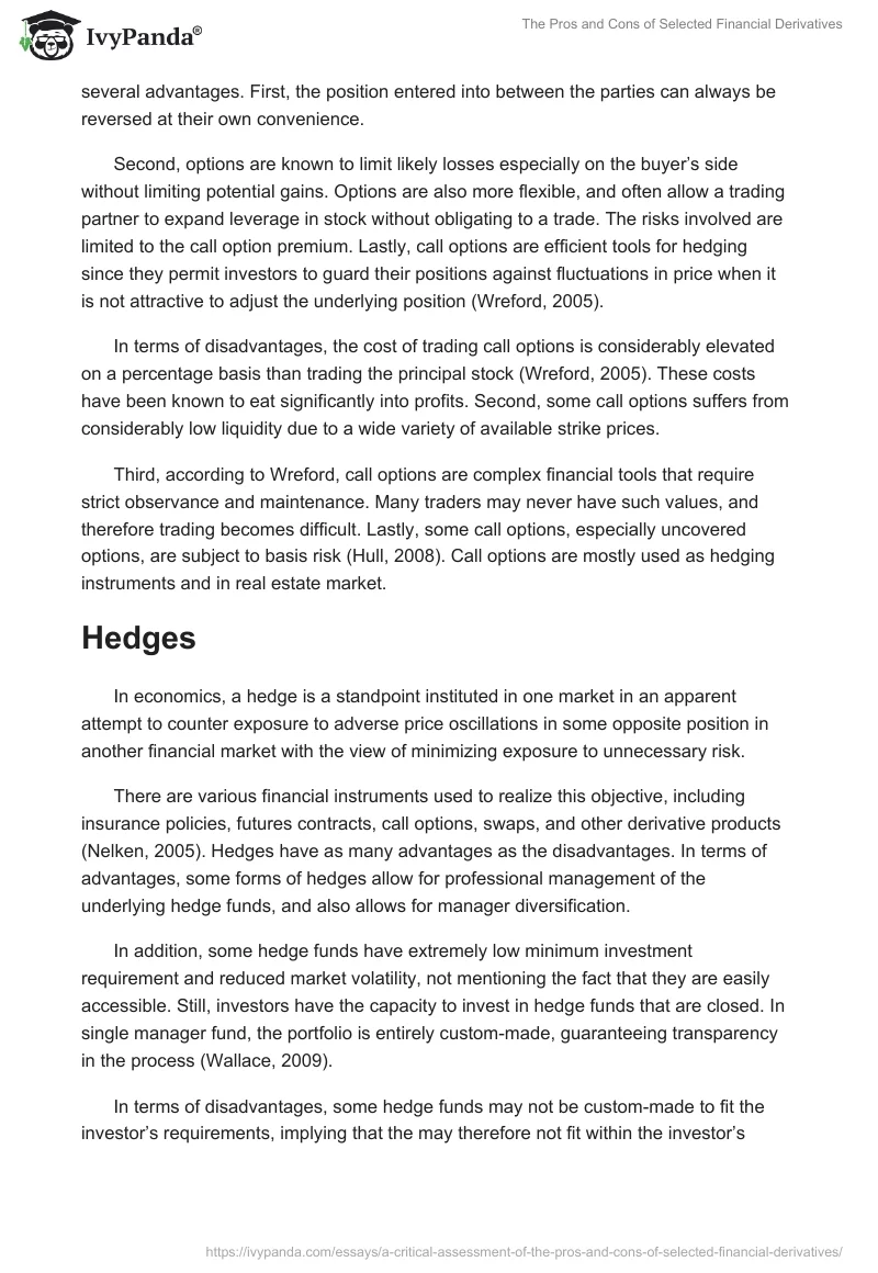 The Pros and Cons of Selected Financial Derivatives. Page 4