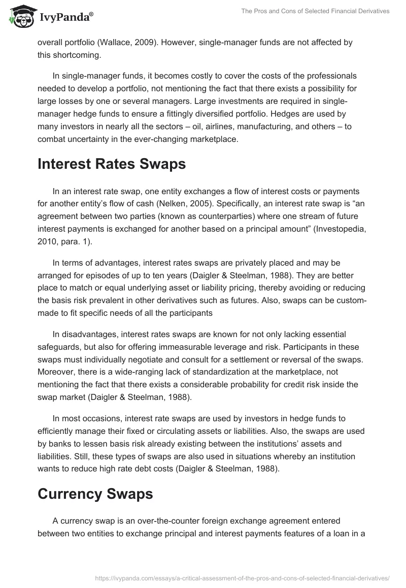 The Pros and Cons of Selected Financial Derivatives. Page 5