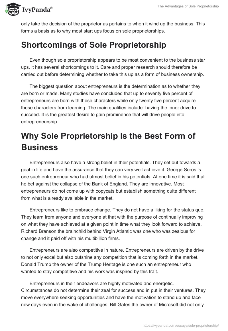 The Advantages of Sole Proprietorship. Page 2