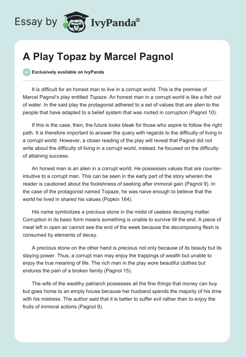 A Play "Topaz" by Marcel Pagnol. Page 1