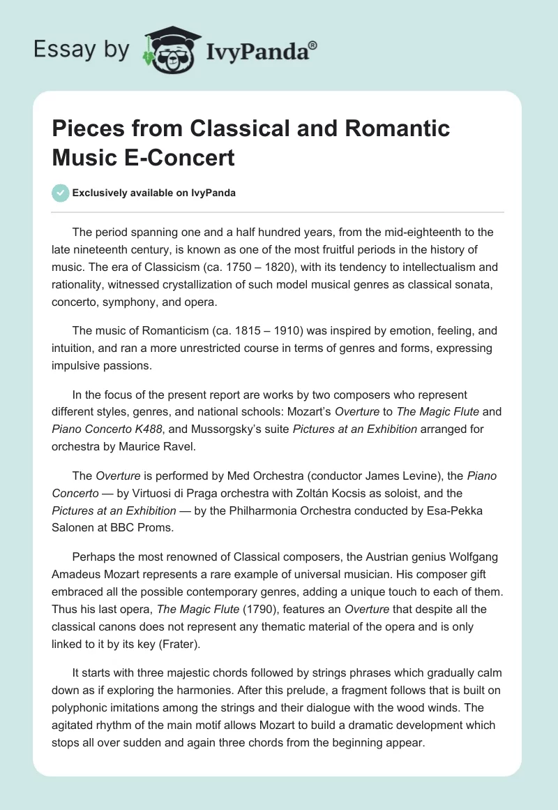 Pieces From Classical and Romantic Music E-Concert. Page 1