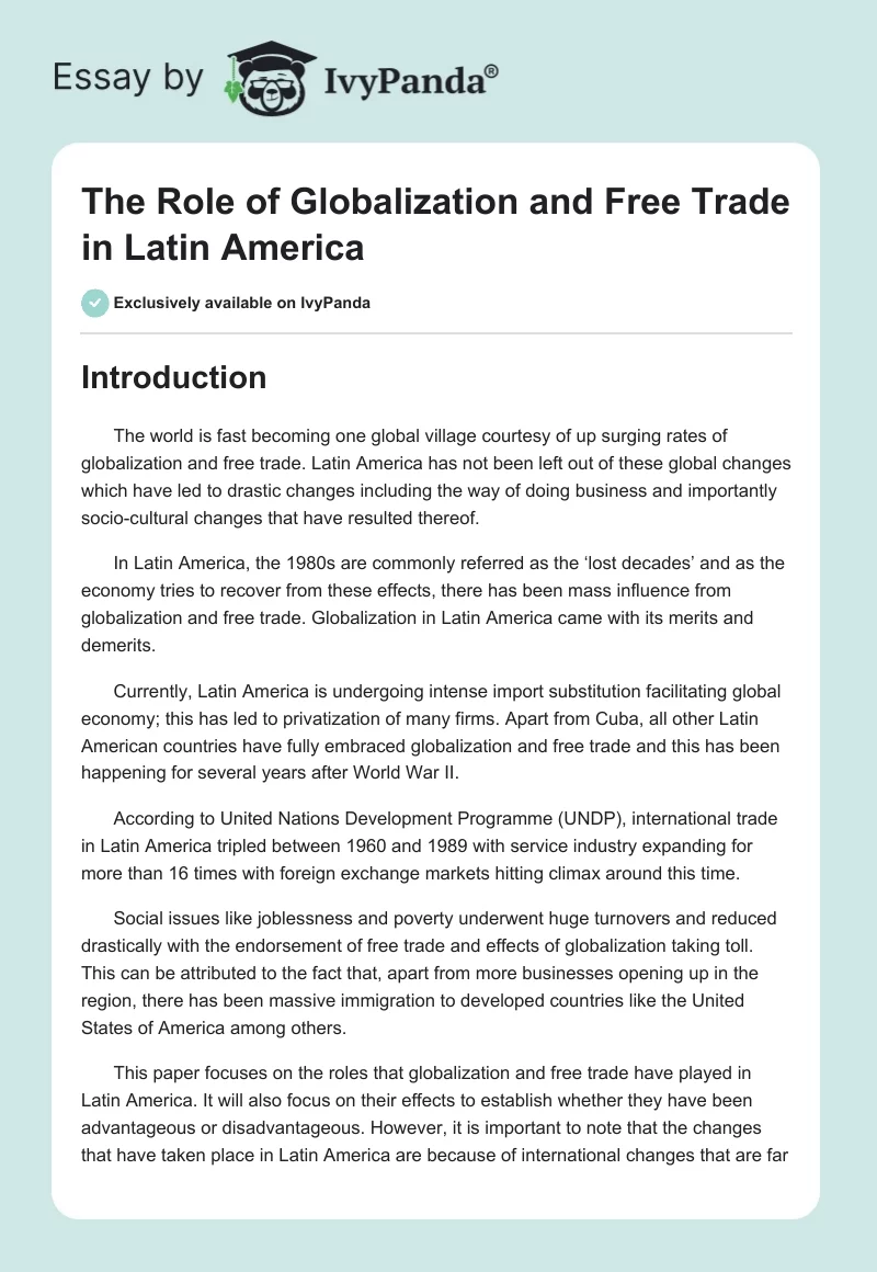 The Role of Globalization and Free Trade in Latin America. Page 1