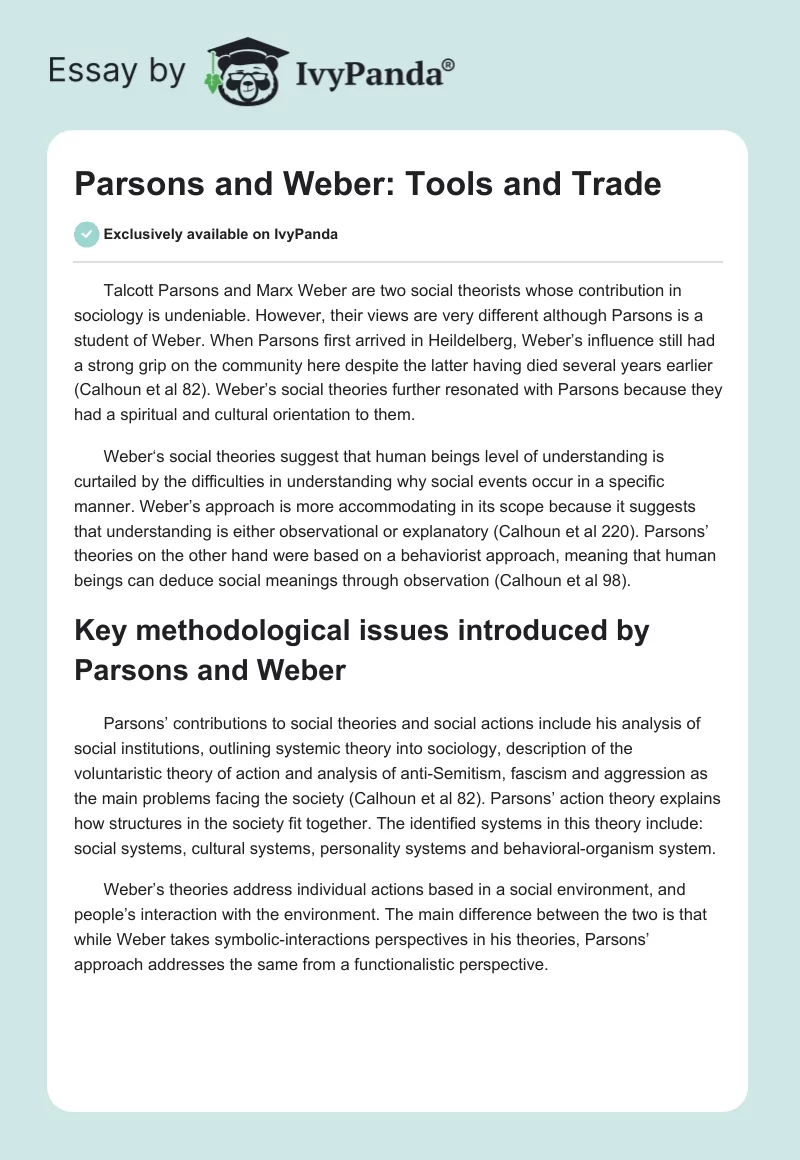 Parsons and Weber: Tools and Trade. Page 1