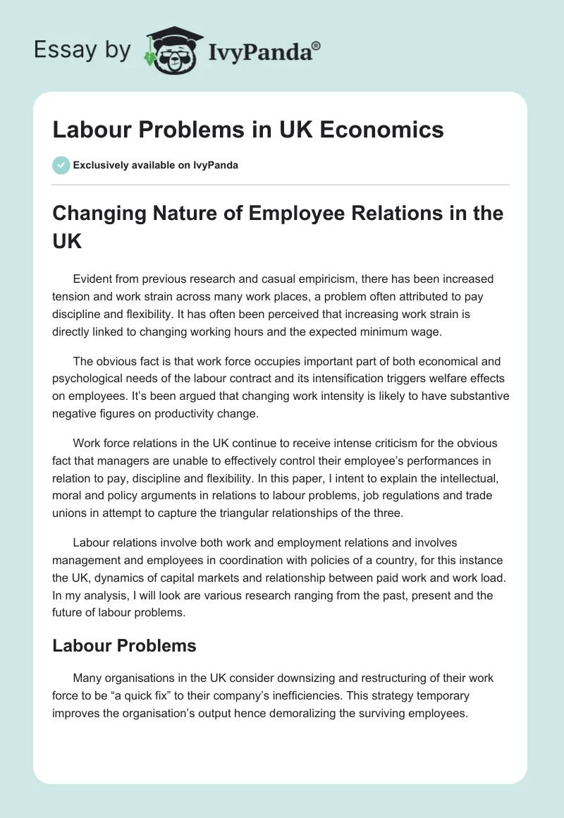 Labour Problems in UK Economics. Page 1