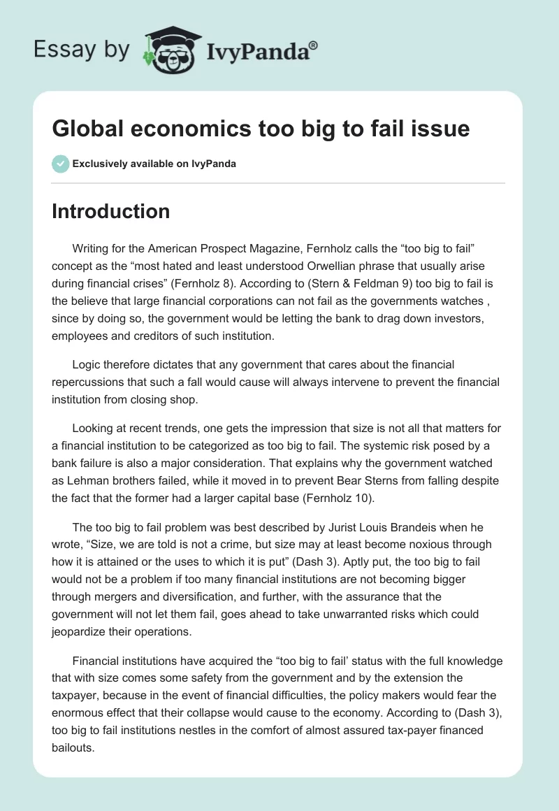 Global economics "too big to fail" issue. Page 1