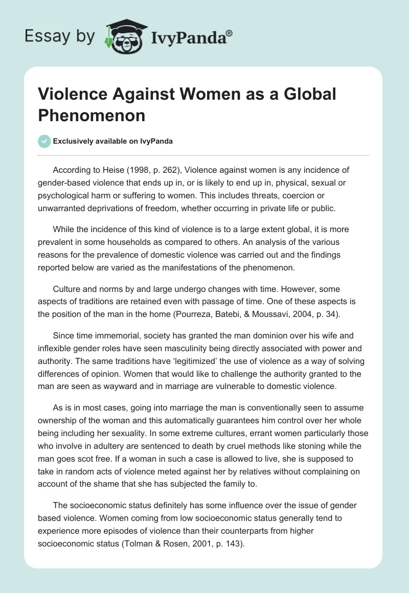 Violence Against Women as a Global Phenomenon. Page 1