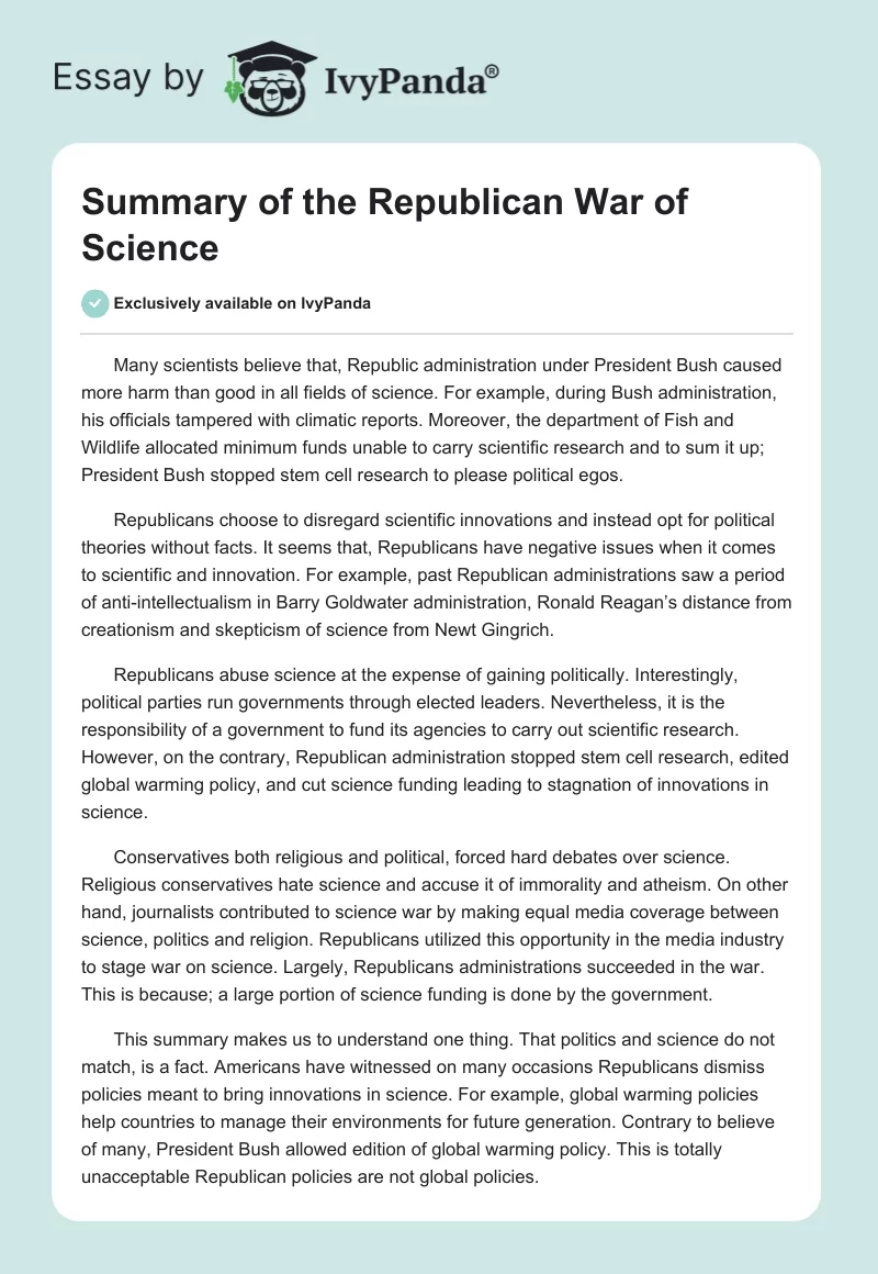 Summary of the Republican War of Science. Page 1