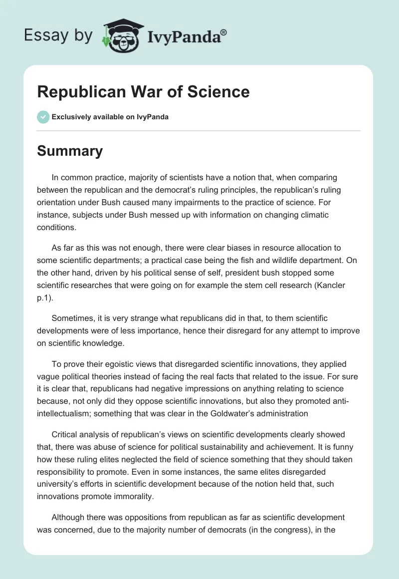 Republican War of Science. Page 1