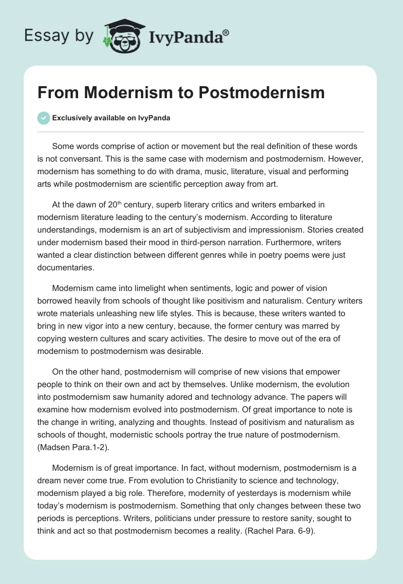 From Modernism to Postmodernism. Page 1