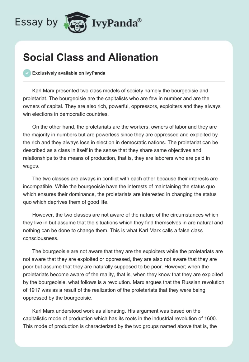 Social Class and Alienation. Page 1