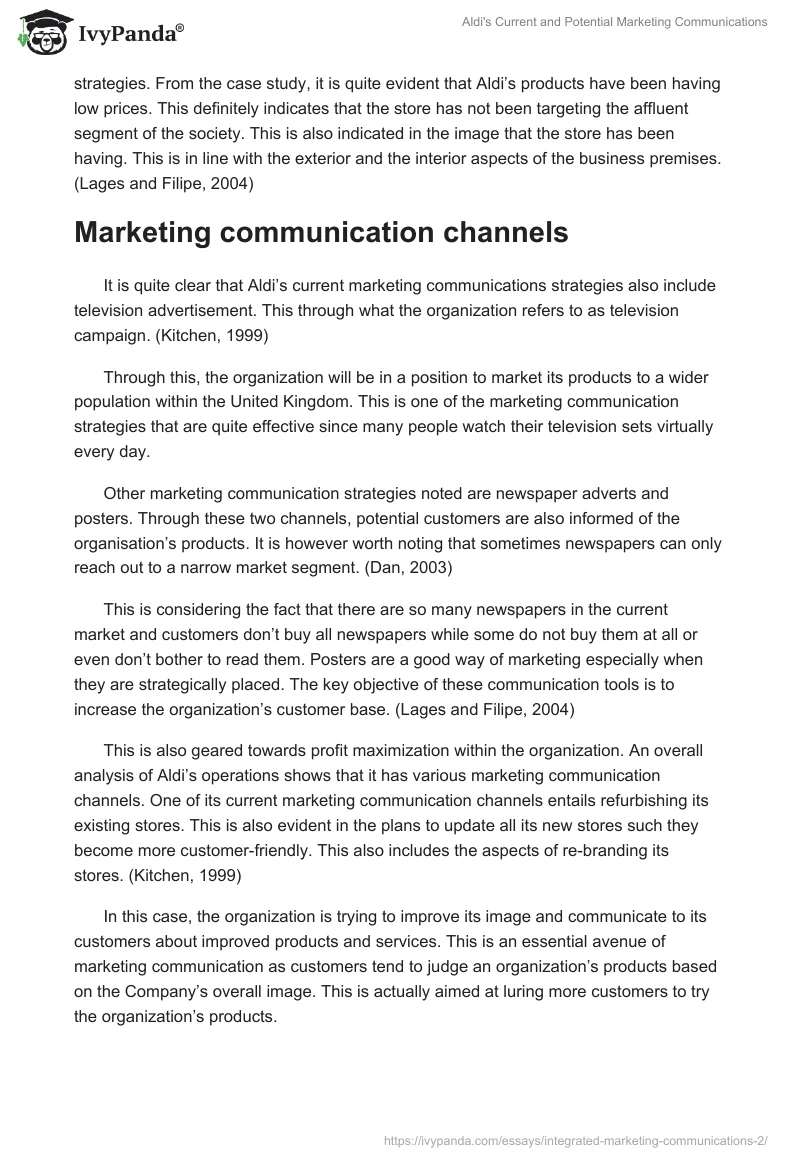 Aldi's Current and Potential Marketing Communications. Page 2