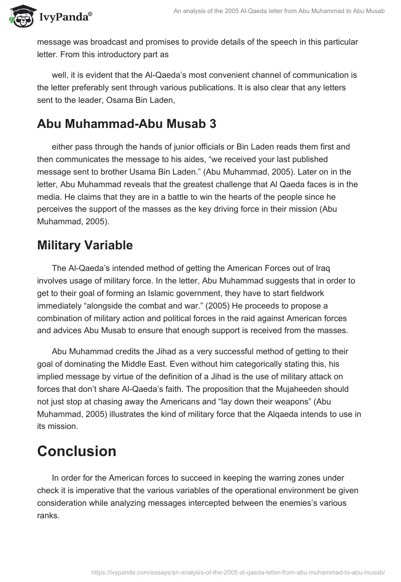 An Analysis of the 2005 Al-Qaeda Letter From Abu Muhammad to Abu Musab. Page 2