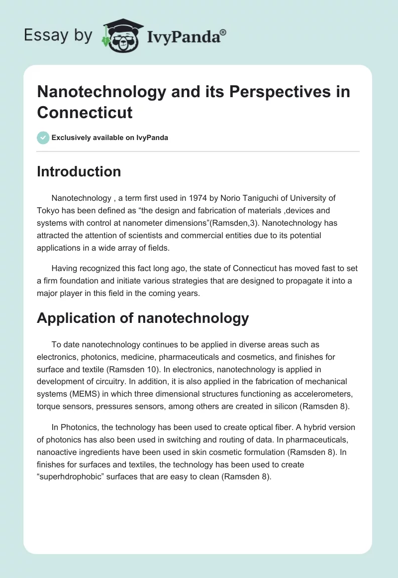 Nanotechnology and its Perspectives in Connecticut. Page 1