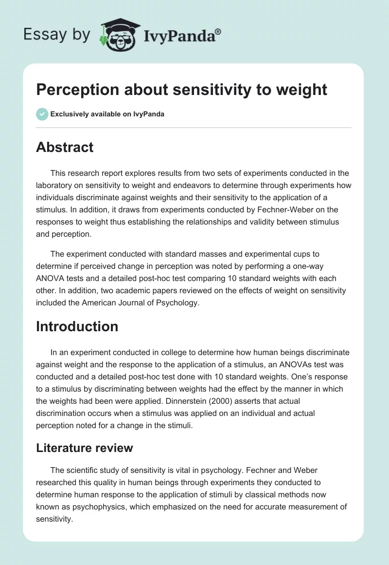 Perception about sensitivity to weight. Page 1