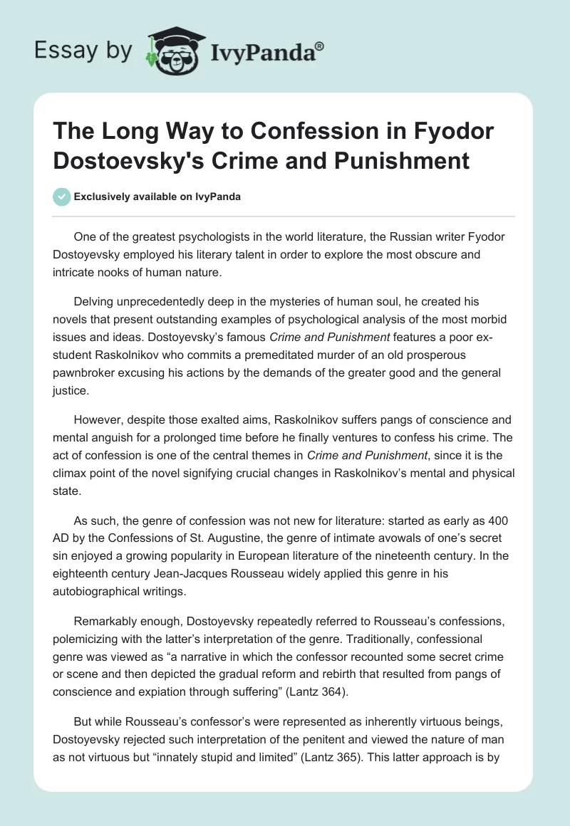 The Long Way to Confession in Fyodor Dostoevsky's Crime and Punishment. Page 1
