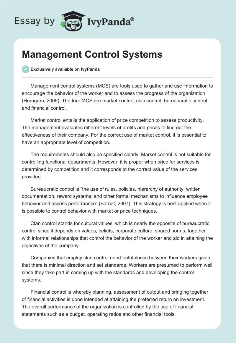 Management Control Systems. Page 1