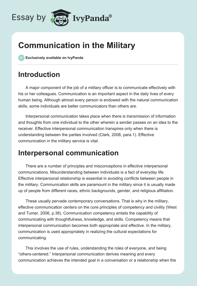 Communication in the Military. Page 1