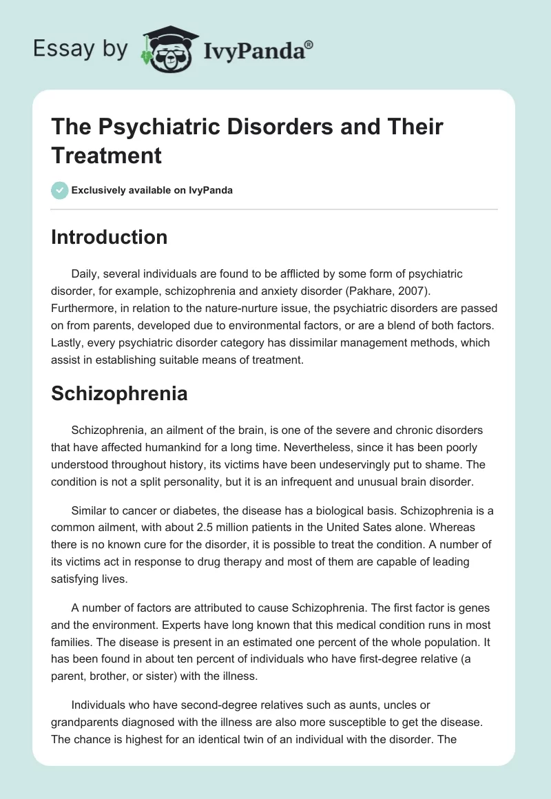 The Psychiatric Disorders and Their Treatment. Page 1