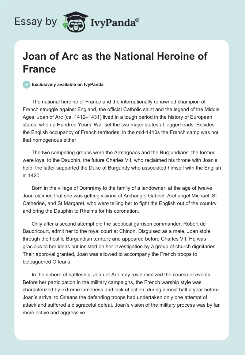 Joan of Arc as the National Heroine of France. Page 1