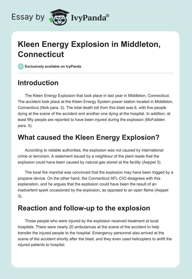 Kleen Energy Explosion in Middleton, Connecticut. Page 1