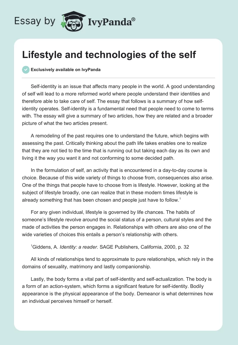Lifestyle and technologies of the self. Page 1