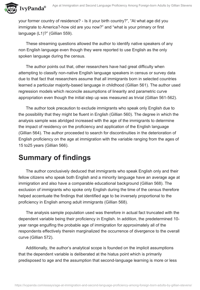 Age at Immigration and Second Language Proficiency Among Foreign-born Adults by Gillian Stevens. Page 2