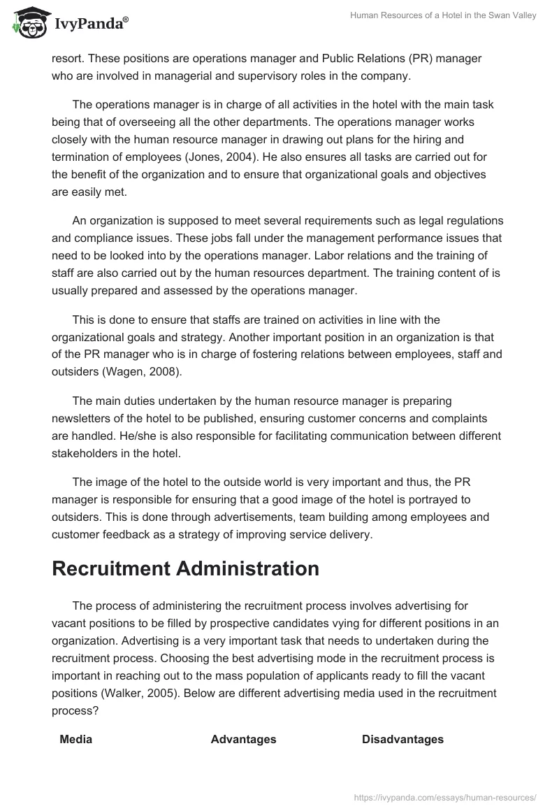 Human Resources of a Hotel in the Swan Valley. Page 3