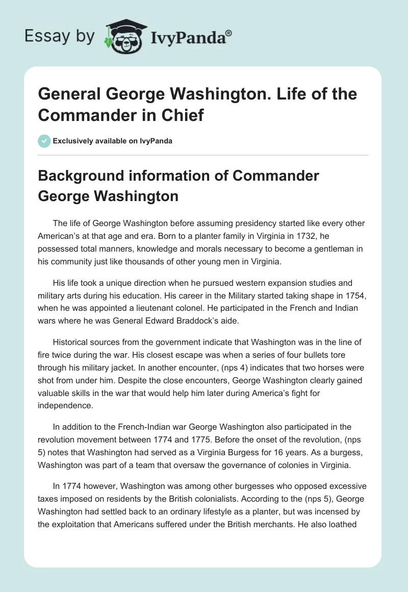 General George Washington. Life of the Commander in Chief. Page 1