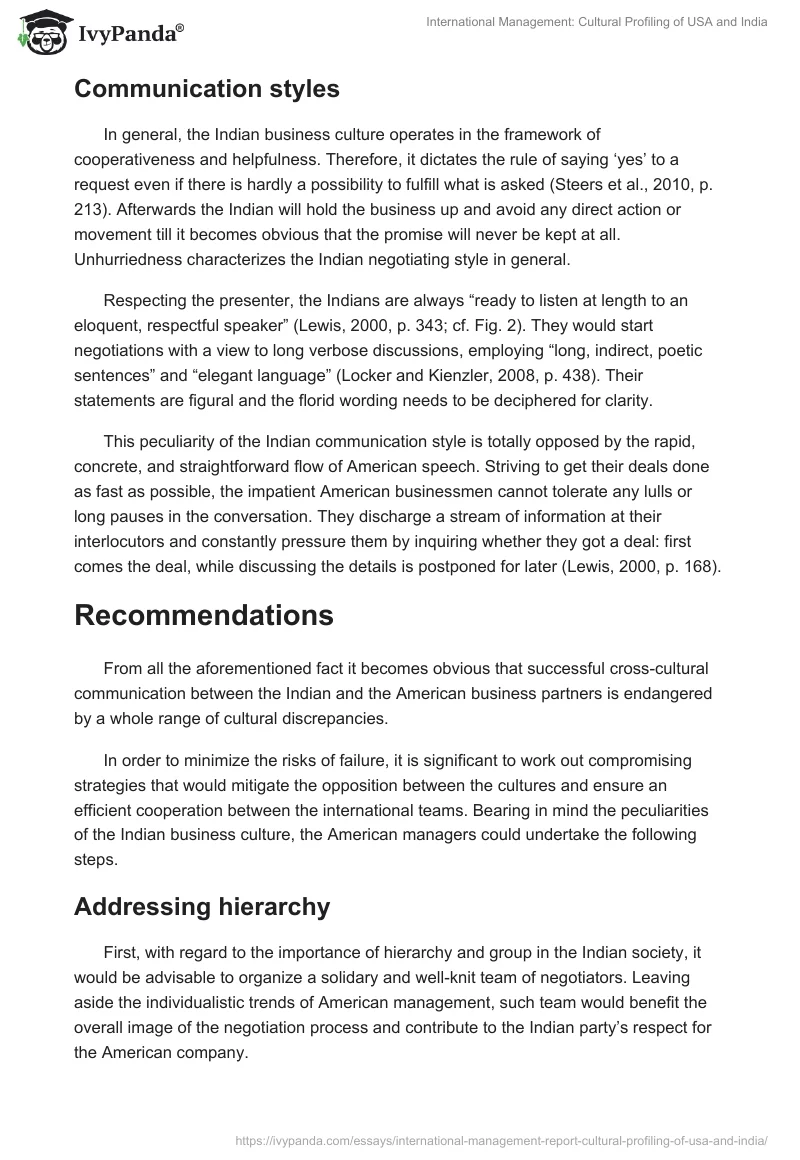 International Management: Cultural Profiling of USA and India. Page 4