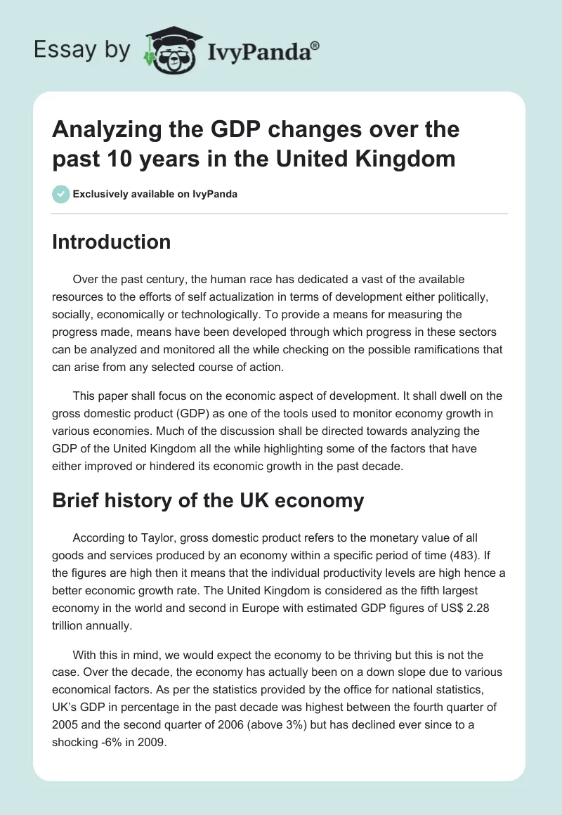 Analyzing the GDP changes over the past 10 years in the United Kingdom. Page 1