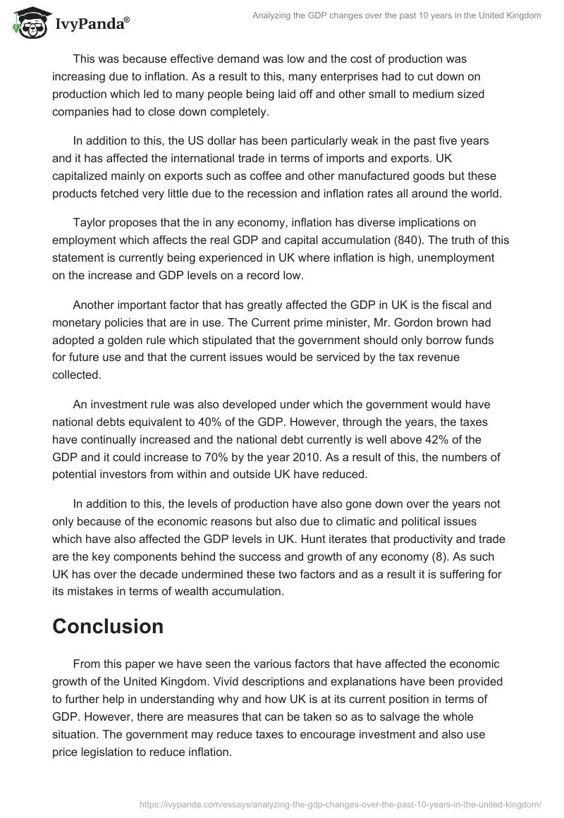 Analyzing the GDP changes over the past 10 years in the United Kingdom. Page 3