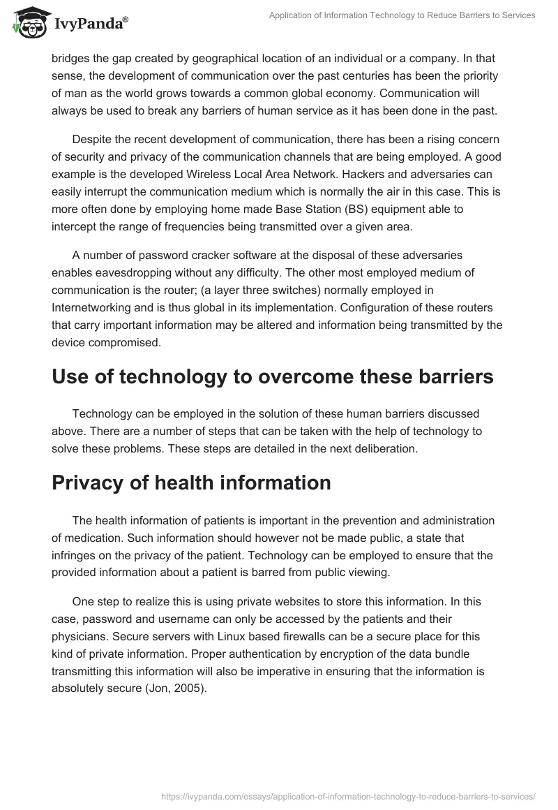 Application of Information Technology to Reduce Barriers to Services. Page 3