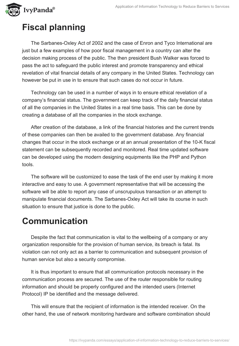 Application of Information Technology to Reduce Barriers to Services. Page 4