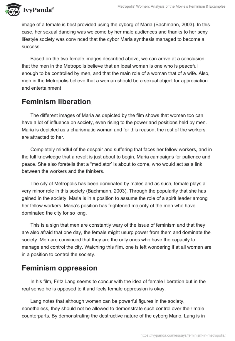 Metropolis' Women: Analysis of the Movie's Feminism & Examples. Page 2