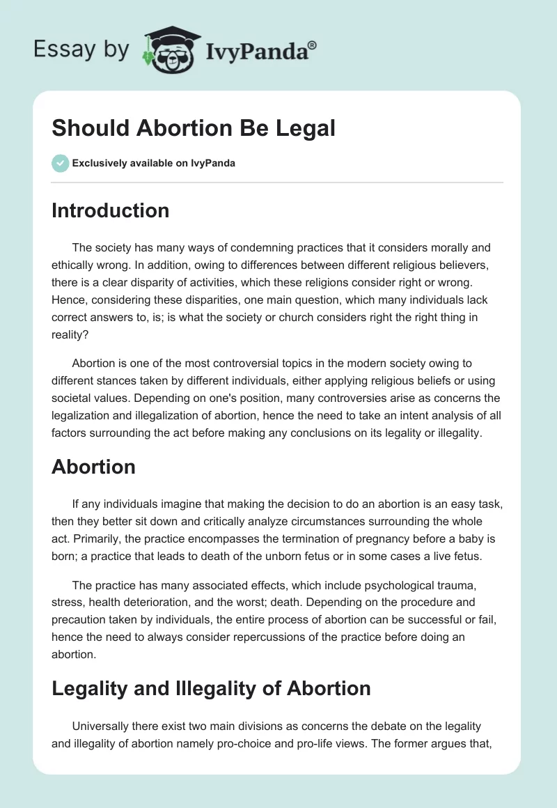 Should Abortion Be Legal. Page 1