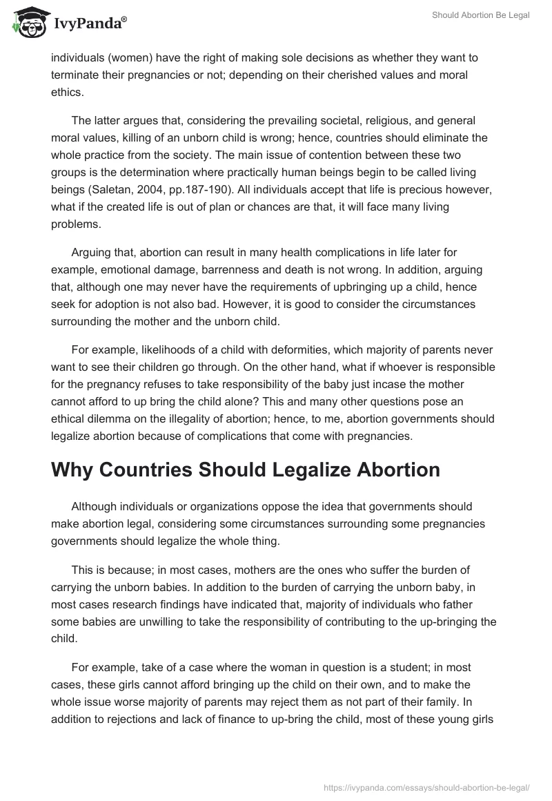Should Abortion Be Legal. Page 2