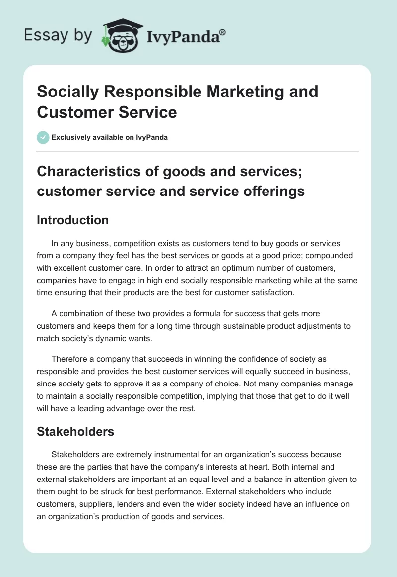 Socially Responsible Marketing and Customer Service. Page 1