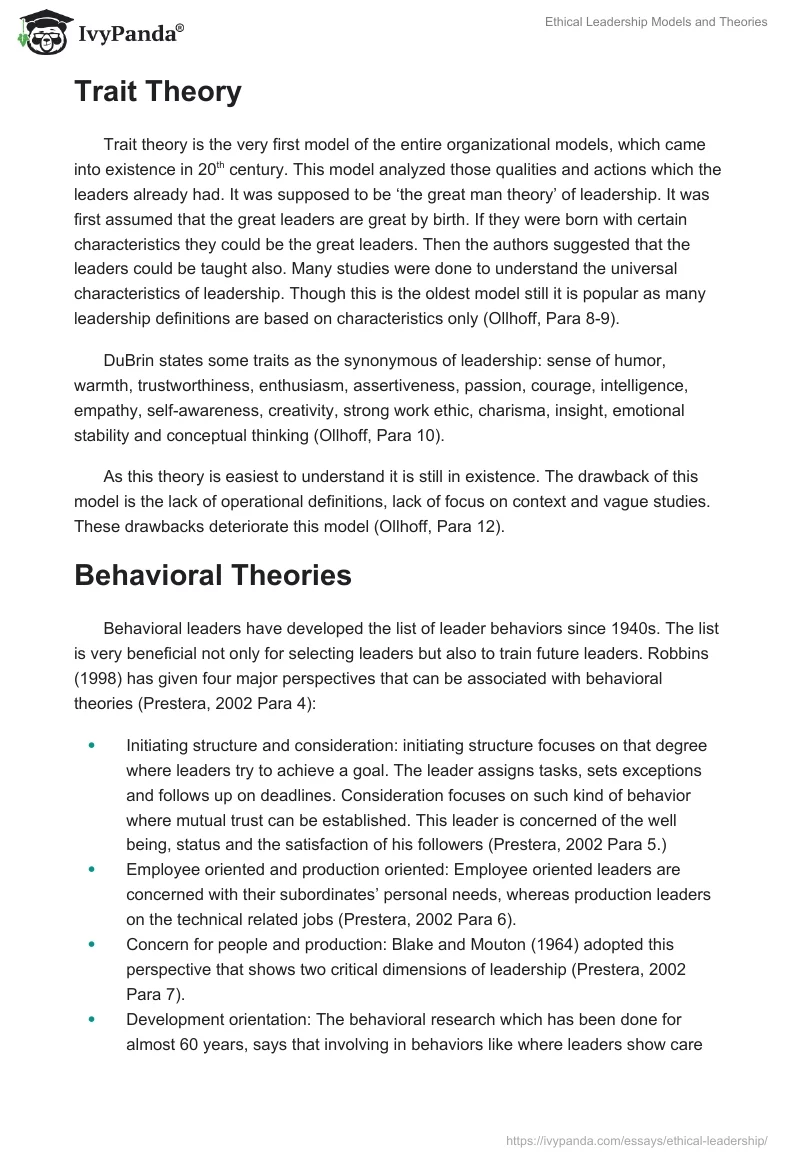 Ethical Leadership Models and Theories. Page 3