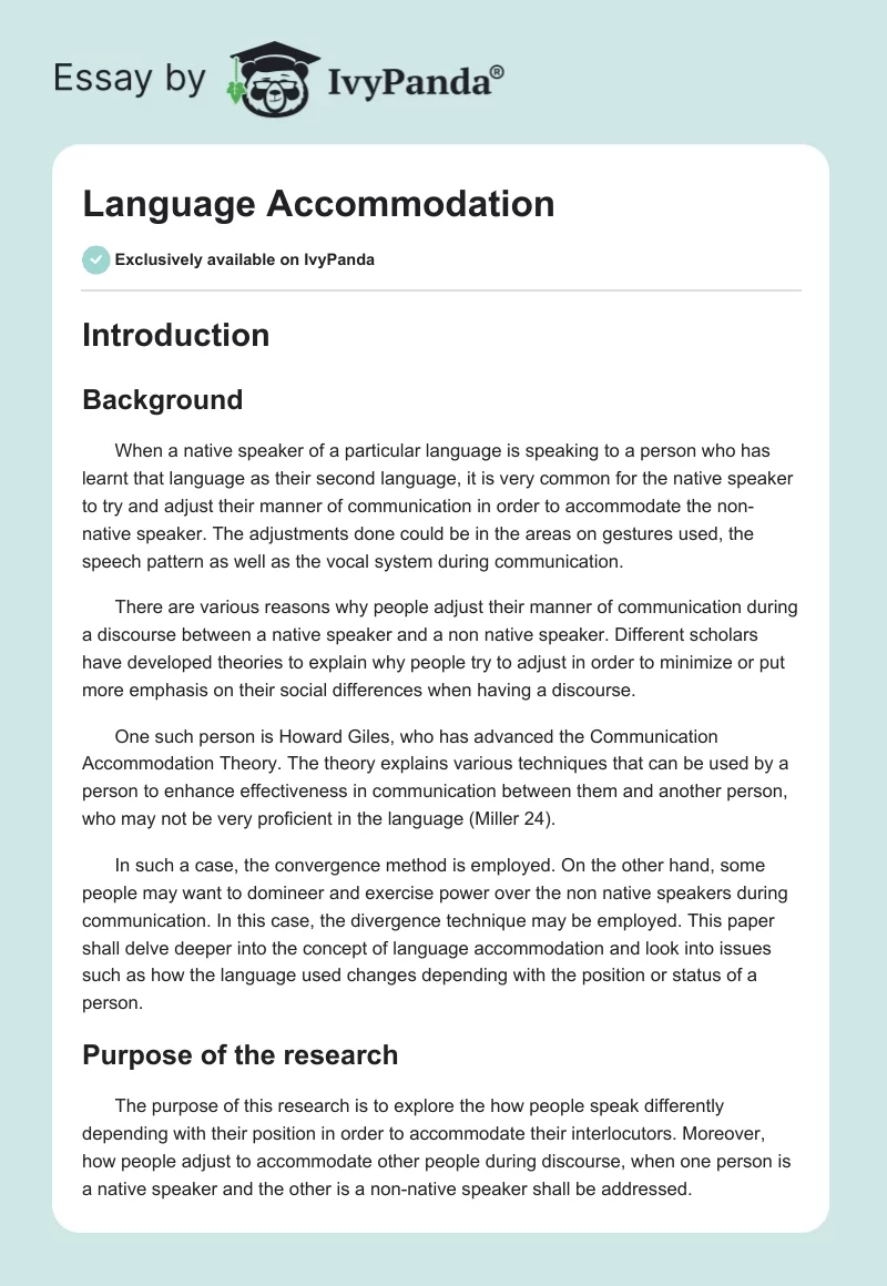 Language Accommodation. Page 1