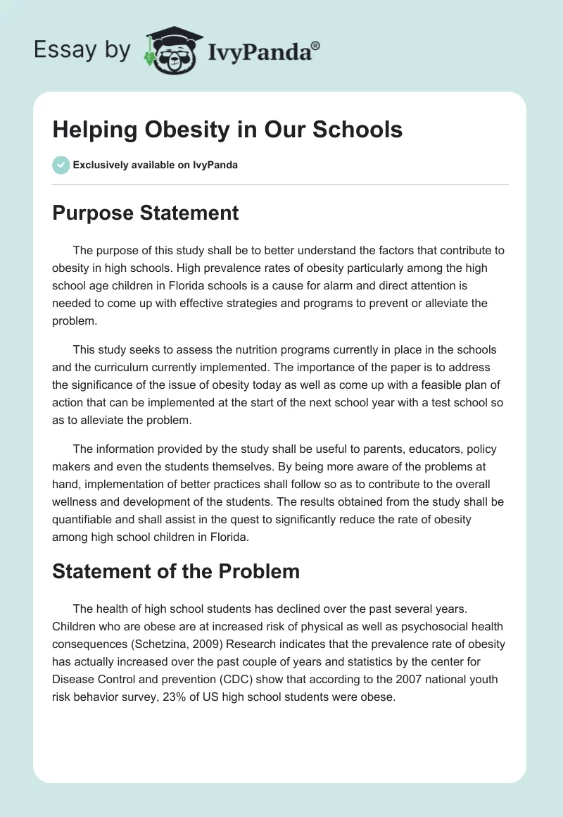 Helping Obesity in Our Schools. Page 1