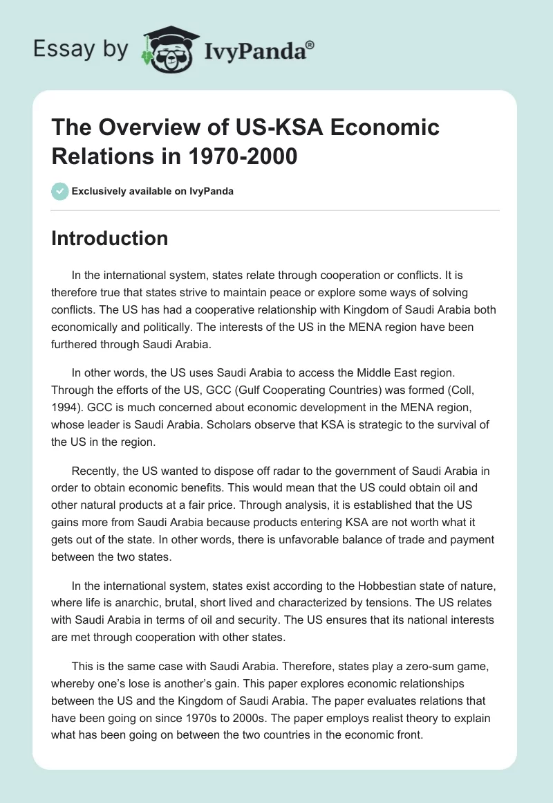 The Overview of US-KSA Economic Relations in 1970-2000. Page 1