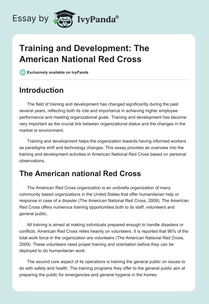 Training and Development: The American National Red Cross. Page 1
