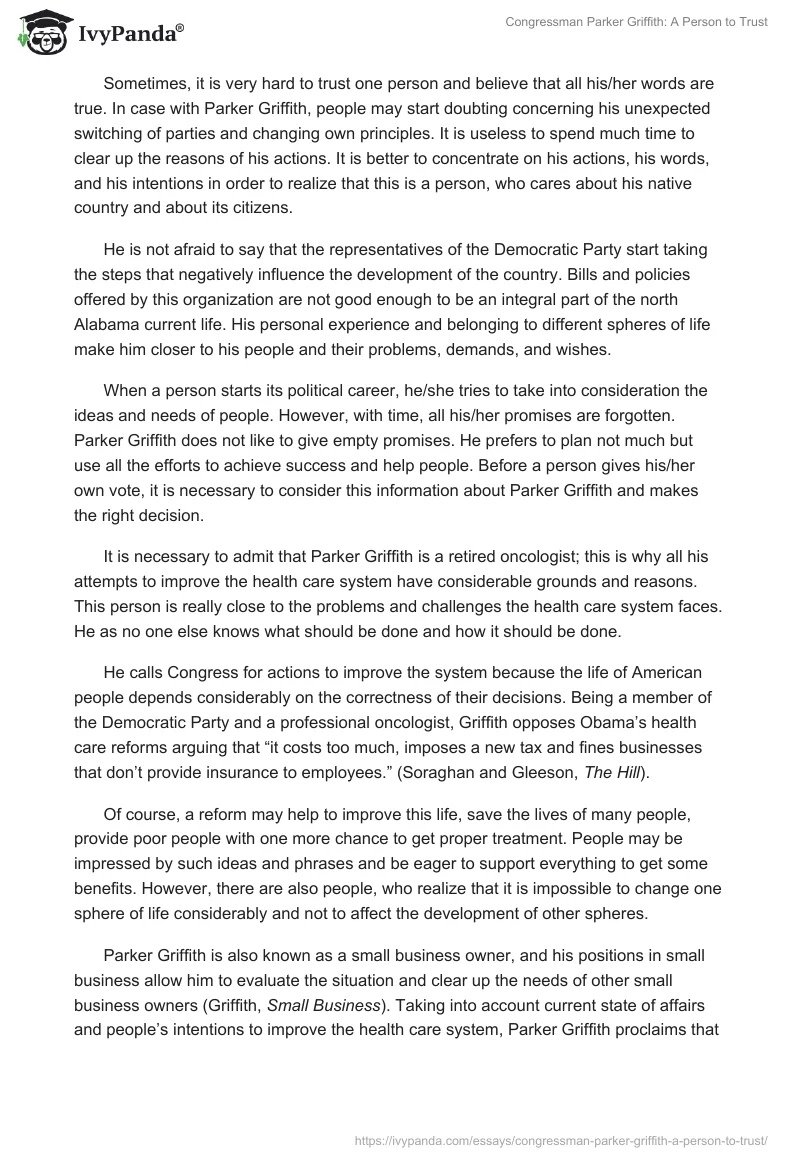 Congressman Parker Griffith: A Person to Trust. Page 2