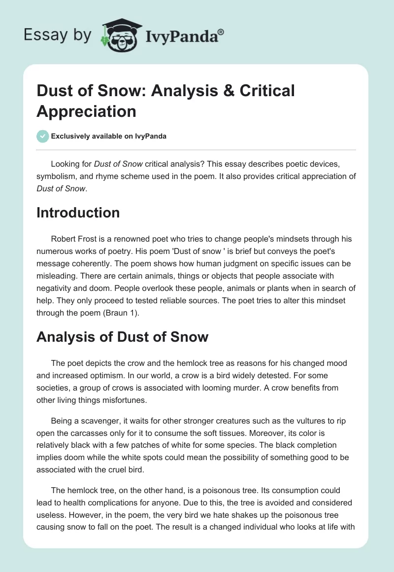 Dust of Snow: Analysis & Critical Appreciation. Page 1