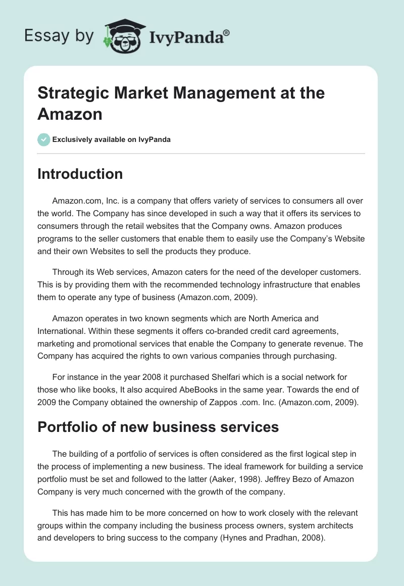 Strategic Market Management at the Amazon. Page 1