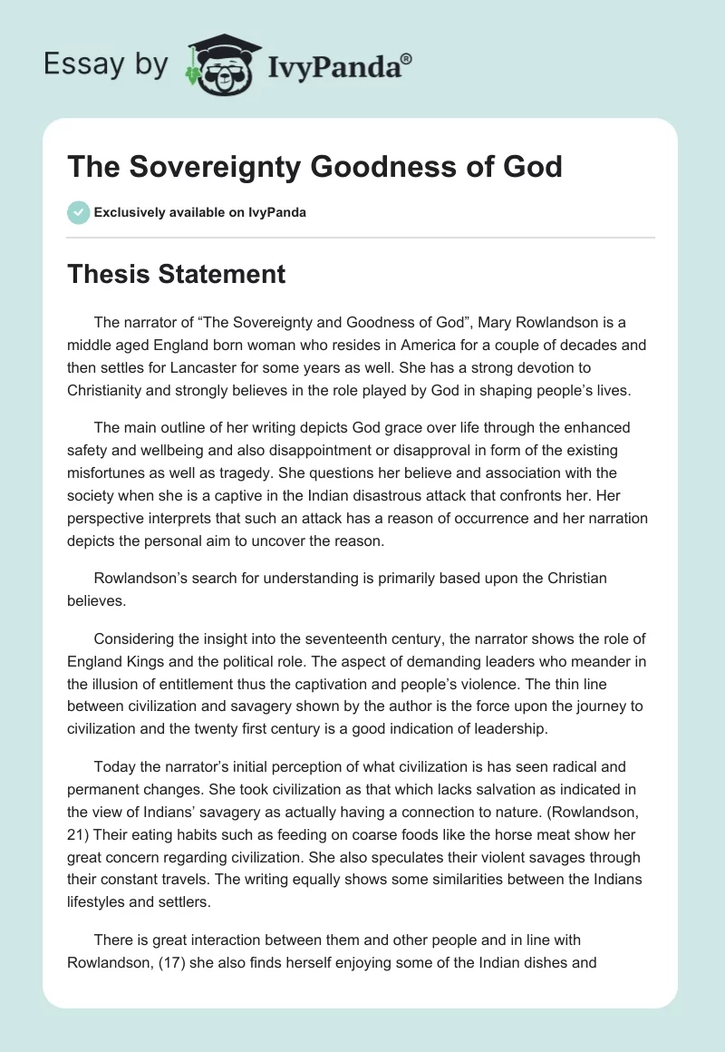 The Sovereignty Goodness of God. Page 1