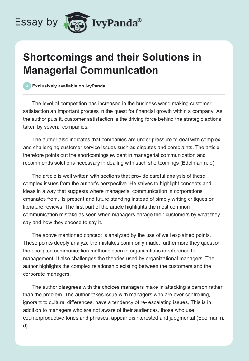 Shortcomings and their Solutions in Managerial Communication . Page 1